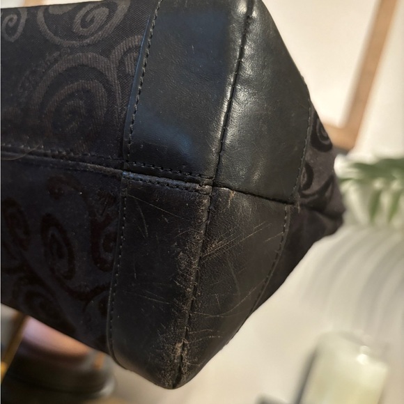 Brighton Black Canvas Leather Trim Tote Bag w/ Charm - Picture 5 of 8